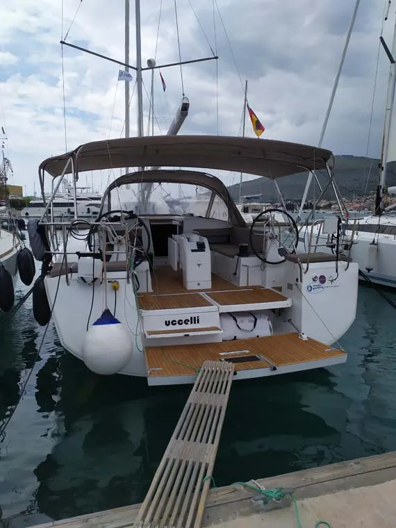 Exterior view of Uccelli, a Jeanneau Sun Odyssey 440 sailboat at Grad Trogir, Croatia