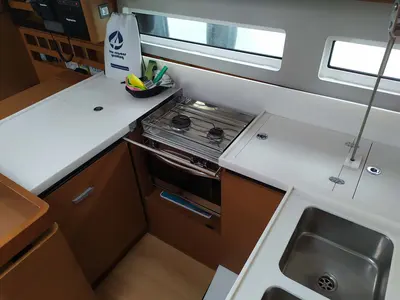 Galley of Uccelli, a Jeanneau Sun Odyssey 440 sailboat at Grad Trogir, Croatia