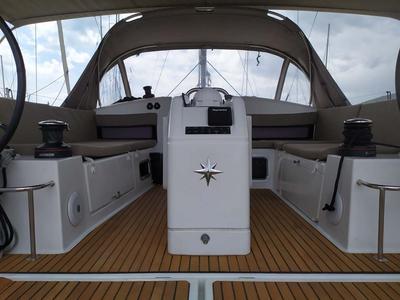 Cockpit of Uccelli, a Jeanneau Sun Odyssey 440 sailboat at Grad Trogir, Croatia