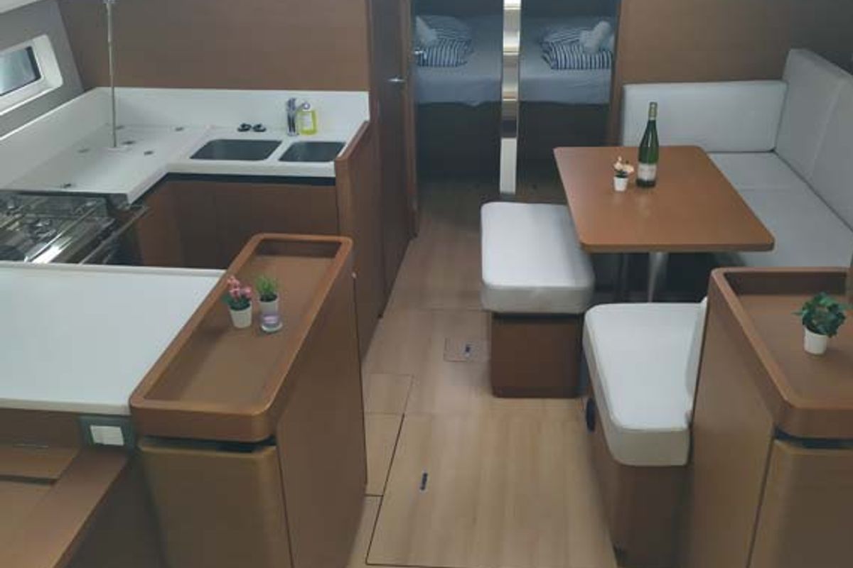Salon of Uccelli, a Jeanneau Sun Odyssey 440 sailboat at Grad Trogir, Croatia