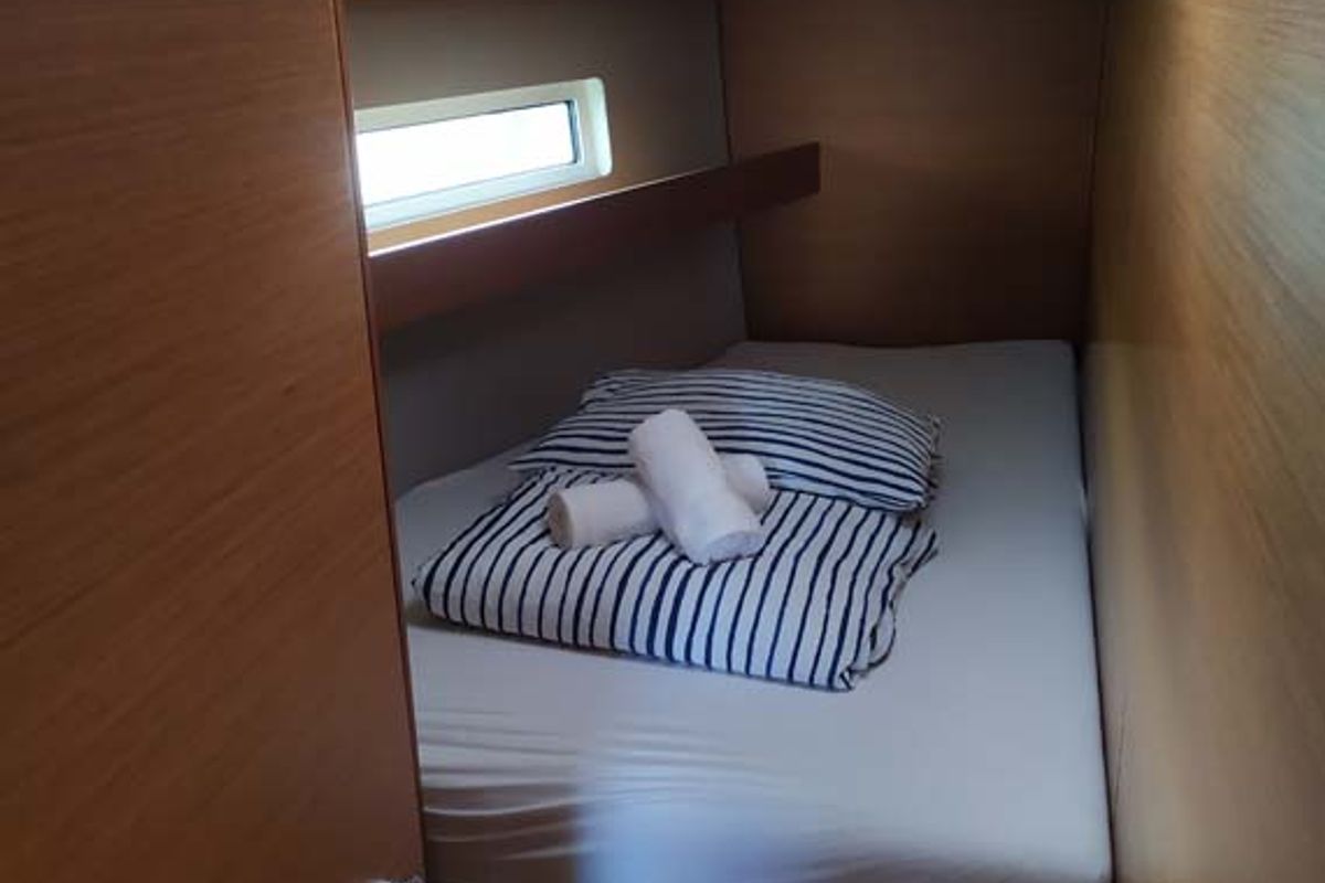 Cabin on Uccelli, a Jeanneau Sun Odyssey 440 sailboat at Grad Trogir, Croatia