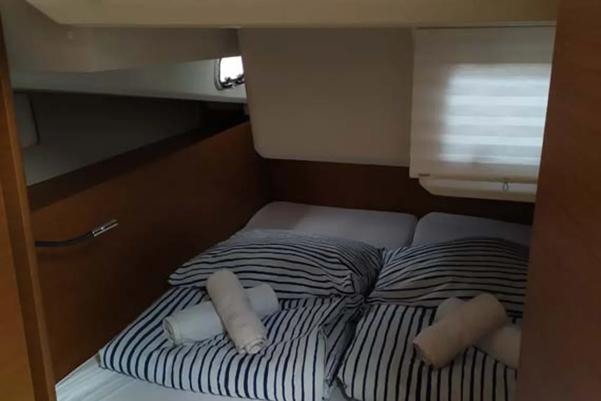 Cabin on Uccelli, a Jeanneau Sun Odyssey 440 sailboat at Grad Trogir, Croatia