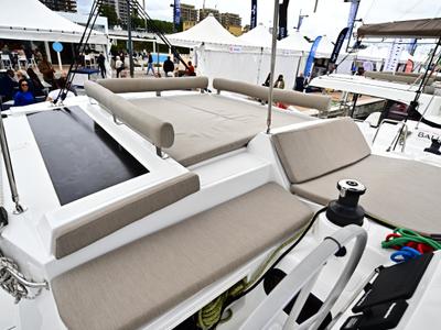 Deck of Res23, a Bali 4.2 catamaran at Olbia, Italy