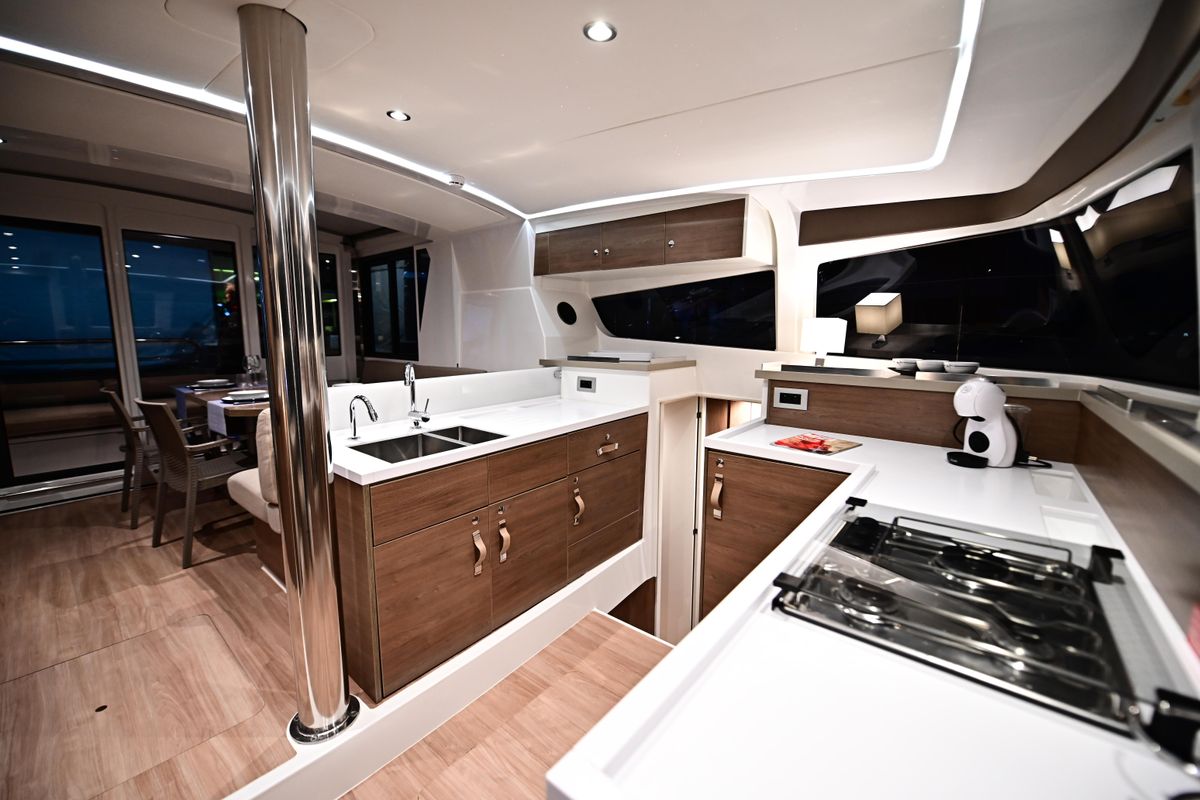 Galley of Res23, a Bali 4.2 catamaran at Olbia, Italy
