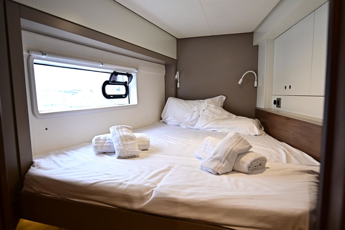Cabin on Res23, a Bali 4.2 catamaran at Olbia, Italy