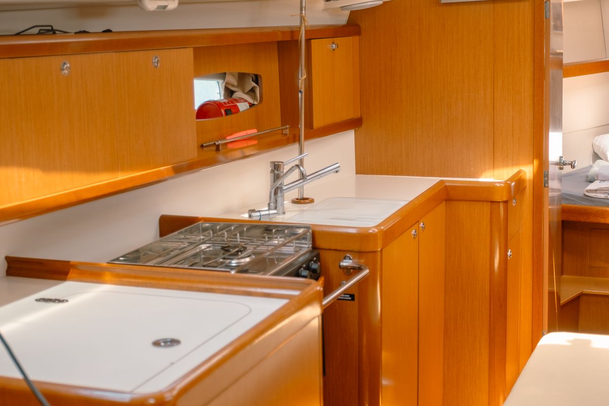 Galley of Premium, a Beneteau Oceanis 40 sailboat at Fethiye, Turkey