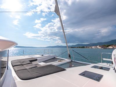 Deck of Katka, a Lagoon 50 catamaran at Grad Kaštela, Croatia