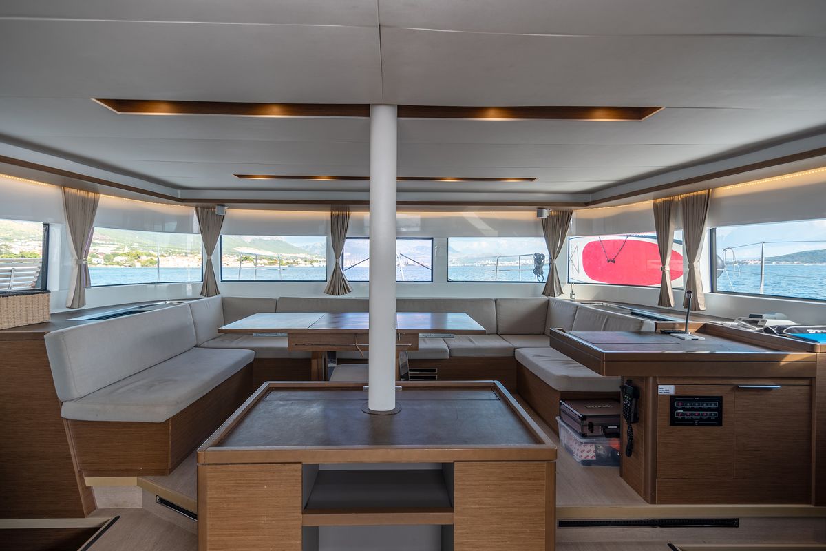 Salon of Katka, a Lagoon 50 catamaran at Grad Kaštela, Croatia