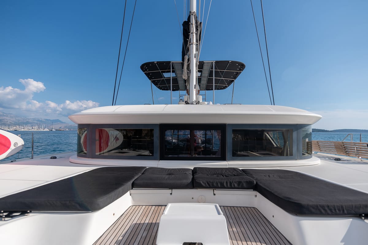 Deck of Katka, a Lagoon 50 catamaran at Grad Kaštela, Croatia