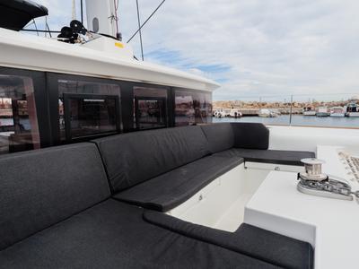 Deck of Didyme - Standard line, a Lagoon 450 catamaran at Olbia, Italy
