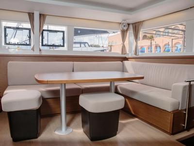 Salon of Didyme - Standard line, a Lagoon 450 catamaran at Olbia, Italy