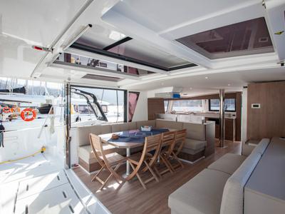 Deck of Rhapsody in Blue, a Bali 4.6 catamaran at Marmaris, Turkey