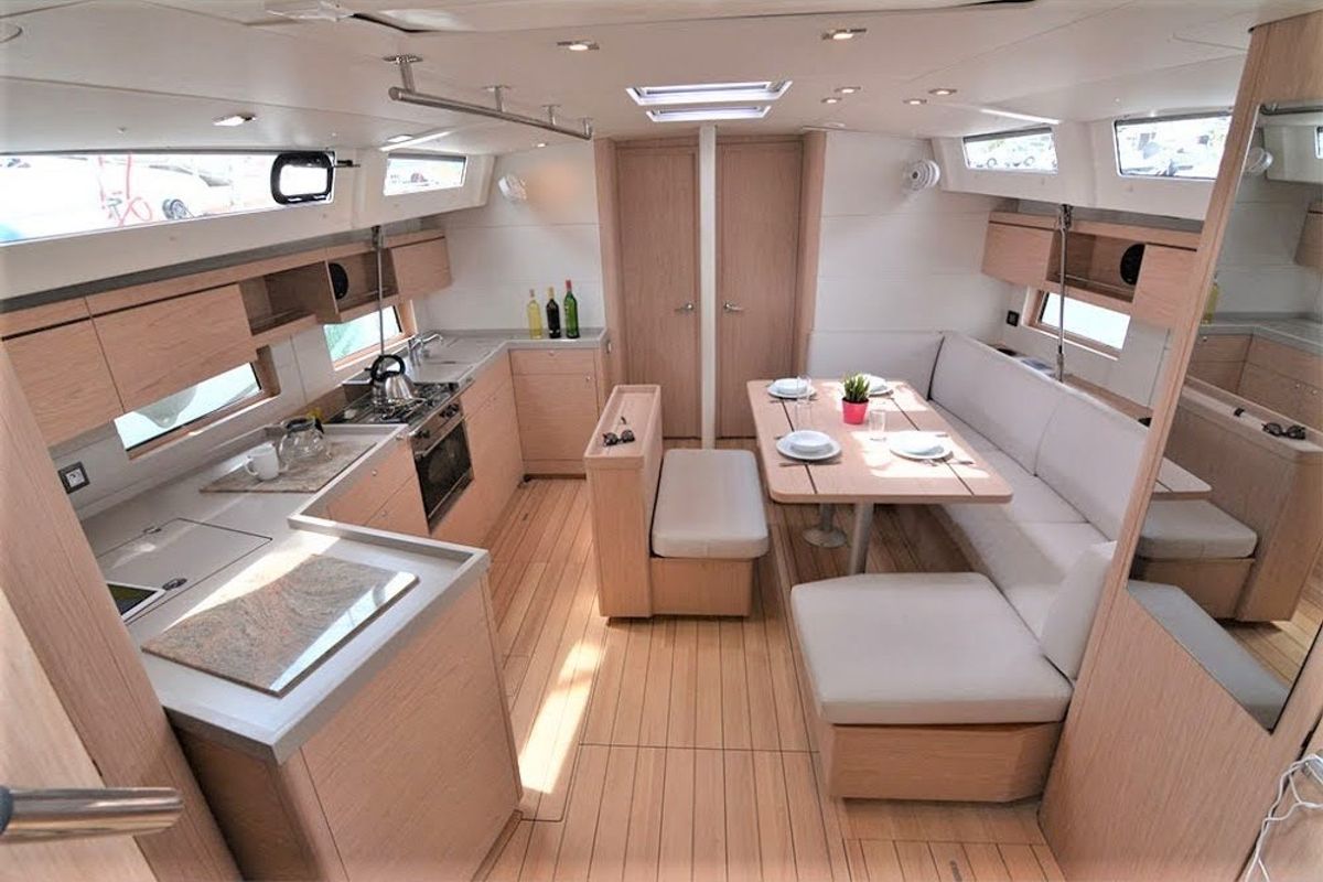 Salon of FriendSEAp, a Beneteau Oceanis 46.1 sailboat at Municipal Unit of Lefkada, Greece