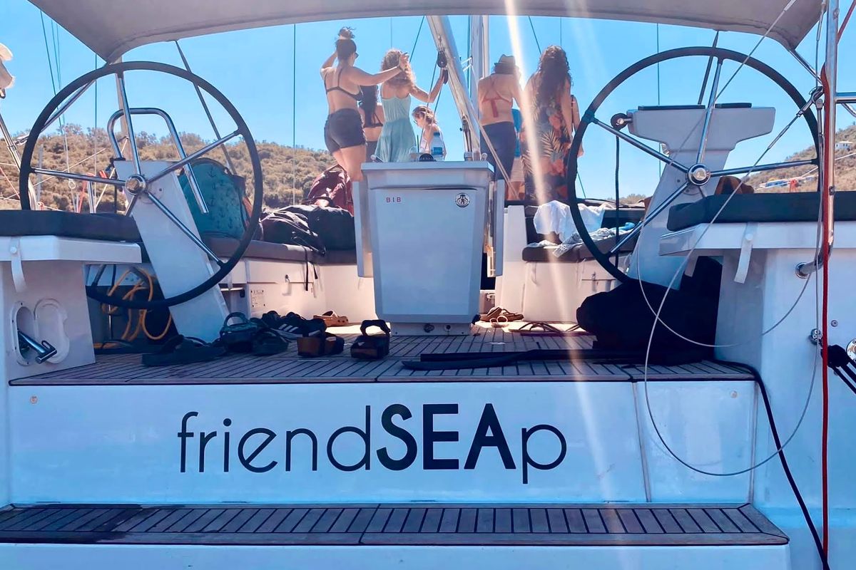 Cockpit of FriendSEAp, a Beneteau Oceanis 46.1 sailboat at Municipal Unit of Lefkada, Greece
