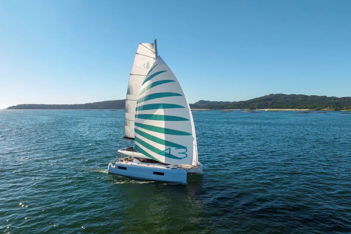 Exterior view of HASHTAG, a Lagoon 43 catamaran at Athens, Greece
