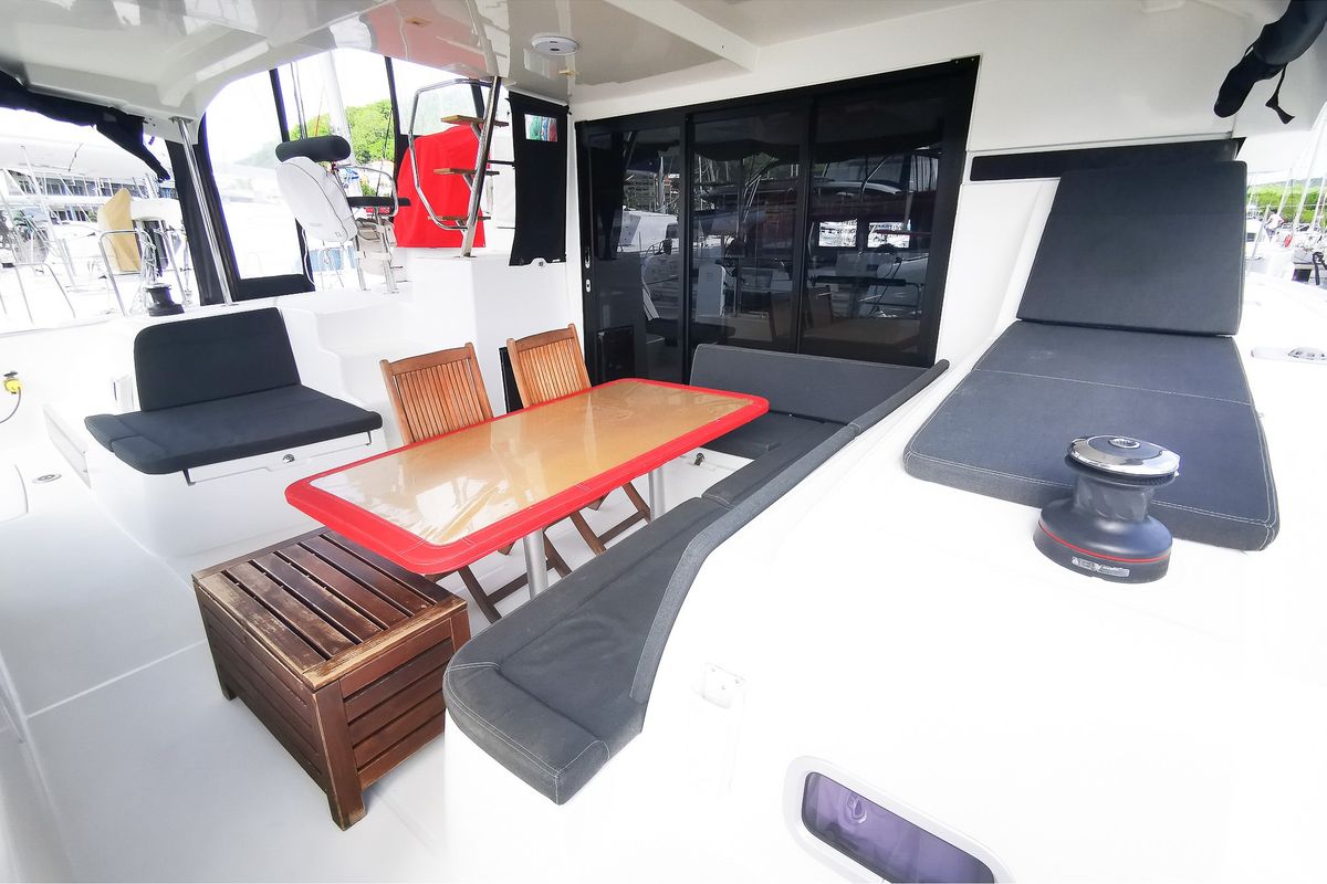 Deck of Alrisha, a Lagoon 42 catamaran at Bois D'Orange, Saint Lucia