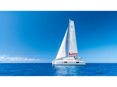 Exterior view of Alrisha, a Lagoon 42 catamaran at Bois D'Orange, Saint Lucia
