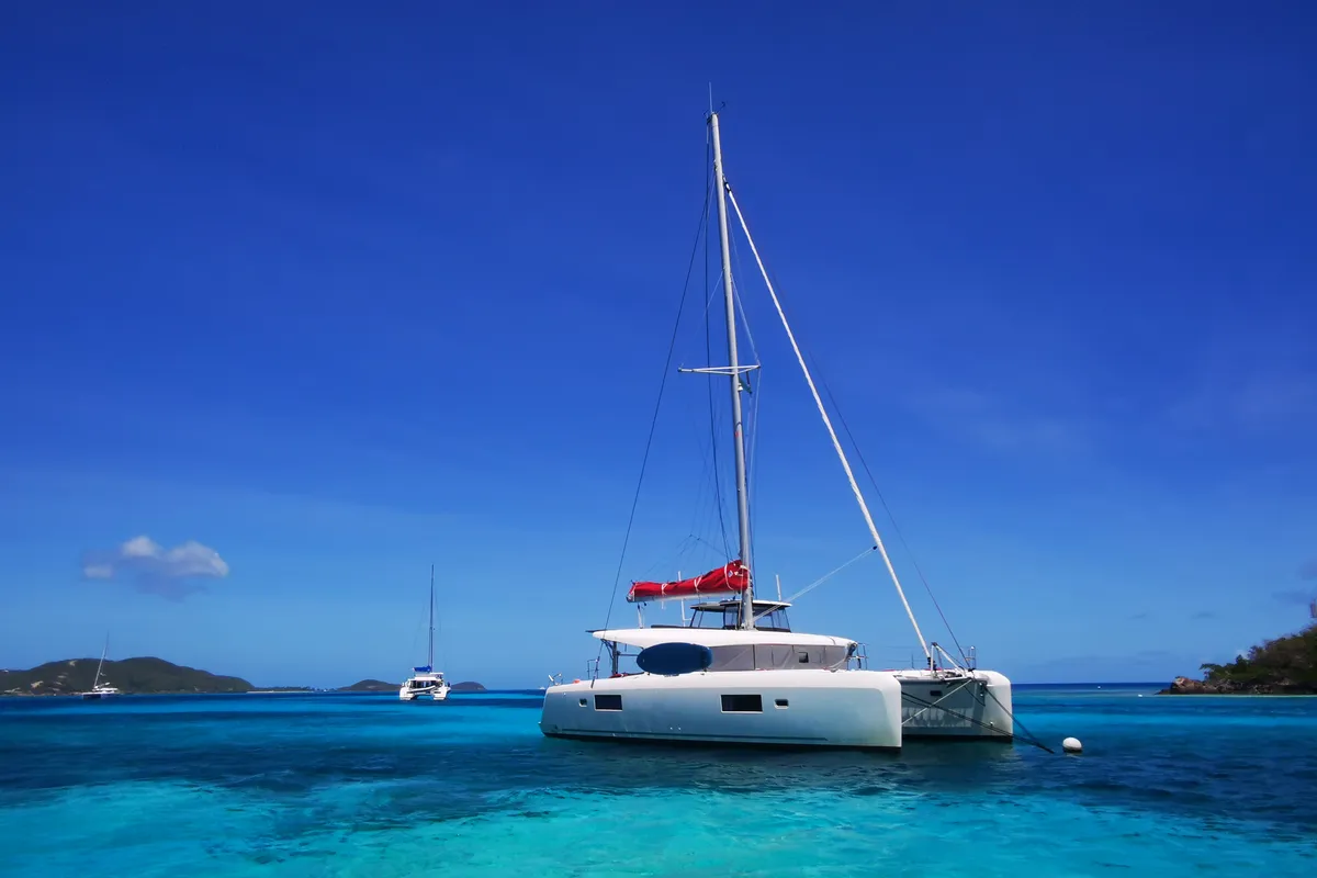 Exterior view of Alrisha, a Lagoon 42 catamaran at Bois D'Orange, Saint Lucia