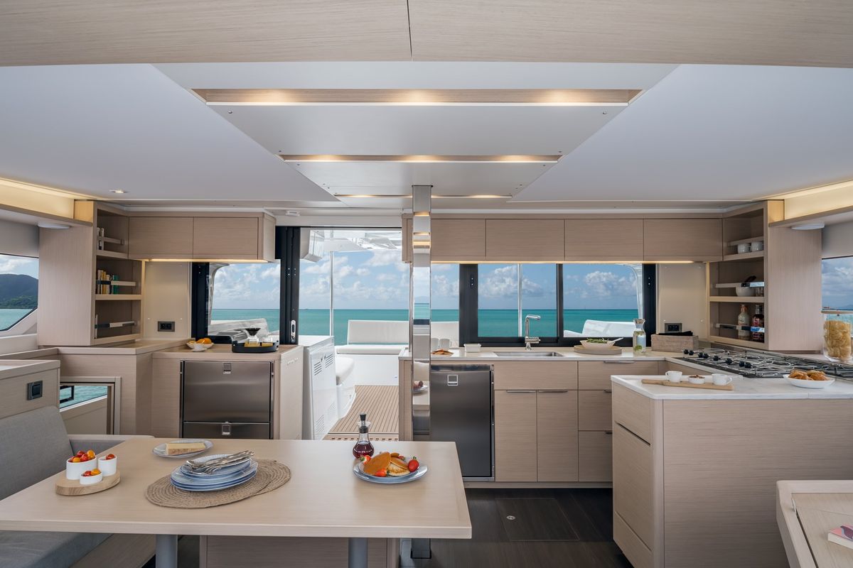 Galley of Thirteen, a Lagoon 46 catamaran at Olbia, Italy
