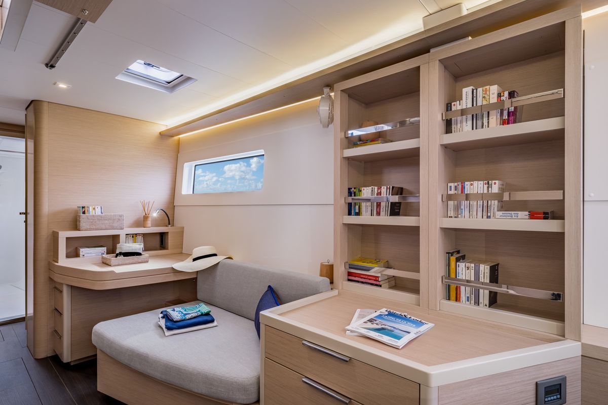 Salon of Thirteen, a Lagoon 46 catamaran at Olbia, Italy
