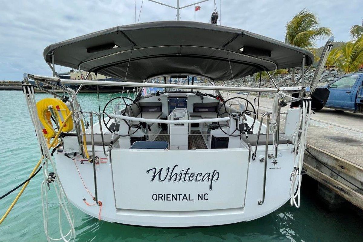 Deck of White Cap, a Jeanneau Sun Odyssey 440 sailboat at Road Town, British Virgin Islands