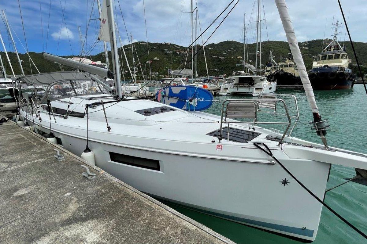 Exterior view of White Cap, a Jeanneau Sun Odyssey 440 sailboat at Road Town, British Virgin Islands