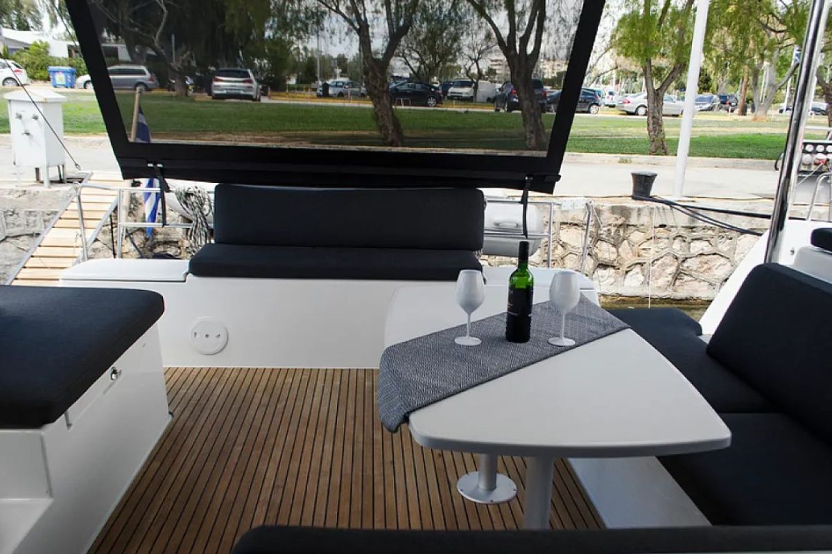 Deck of Anemoni, a Lagoon 40 catamaran at Preveza, Greece