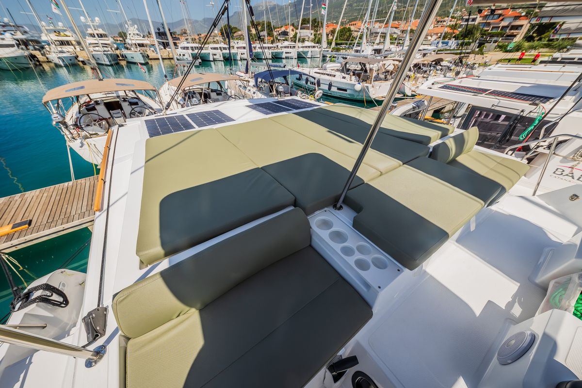 Deck of Happy Sailor, a Bali Catspace catamaran at Grad Kaštela, Croatia