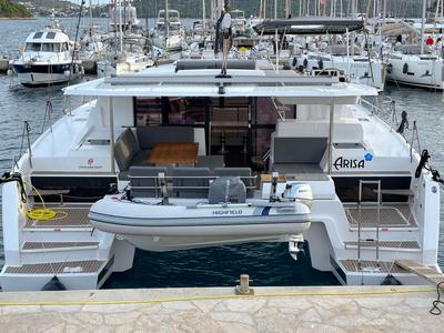 Deck of Arisa, a Fountaine Pajot Astrea 42 catamaran at Općina Rogoznica, Croatia