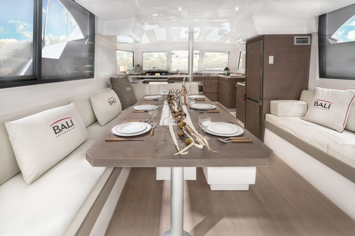 Salon of Kos 40 , a Bali Catspace catamaran at Preveza, Greece