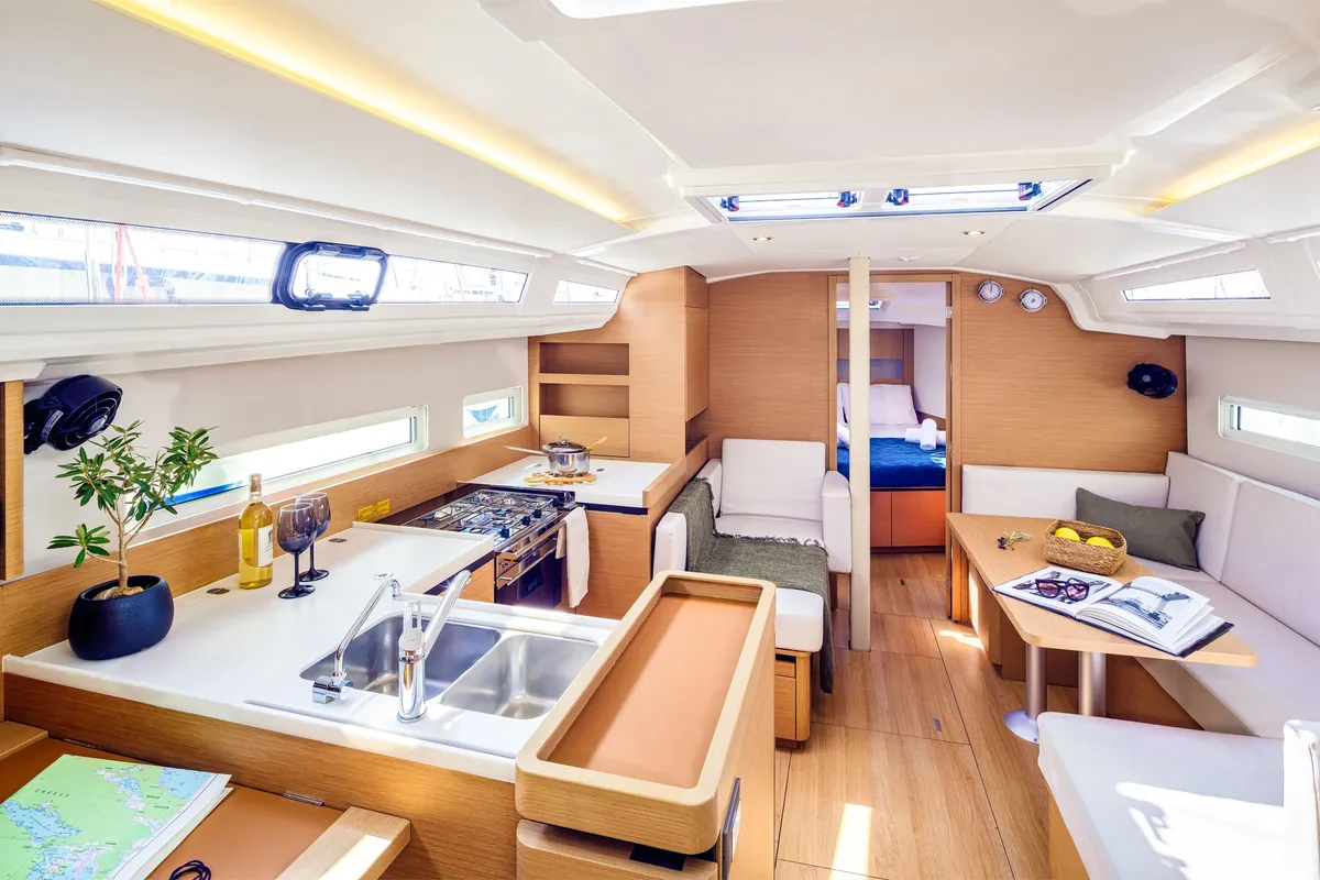 Galley of Star Rene, a Jeanneau Sun Odyssey 410 sailboat at Municipal Unit of Nea Peramos, Greece