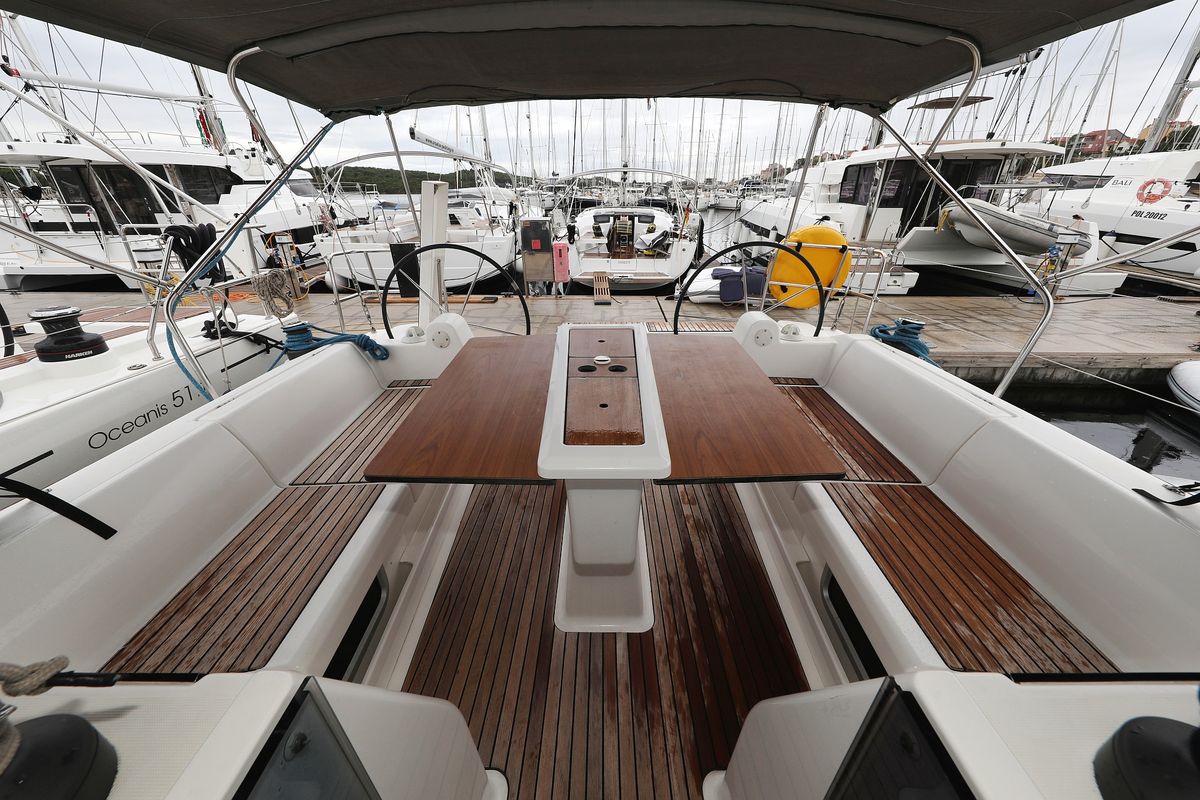 Deck of Fun 4 Friends, a Dufour 412 GL sailboat at Primošten, Croatia