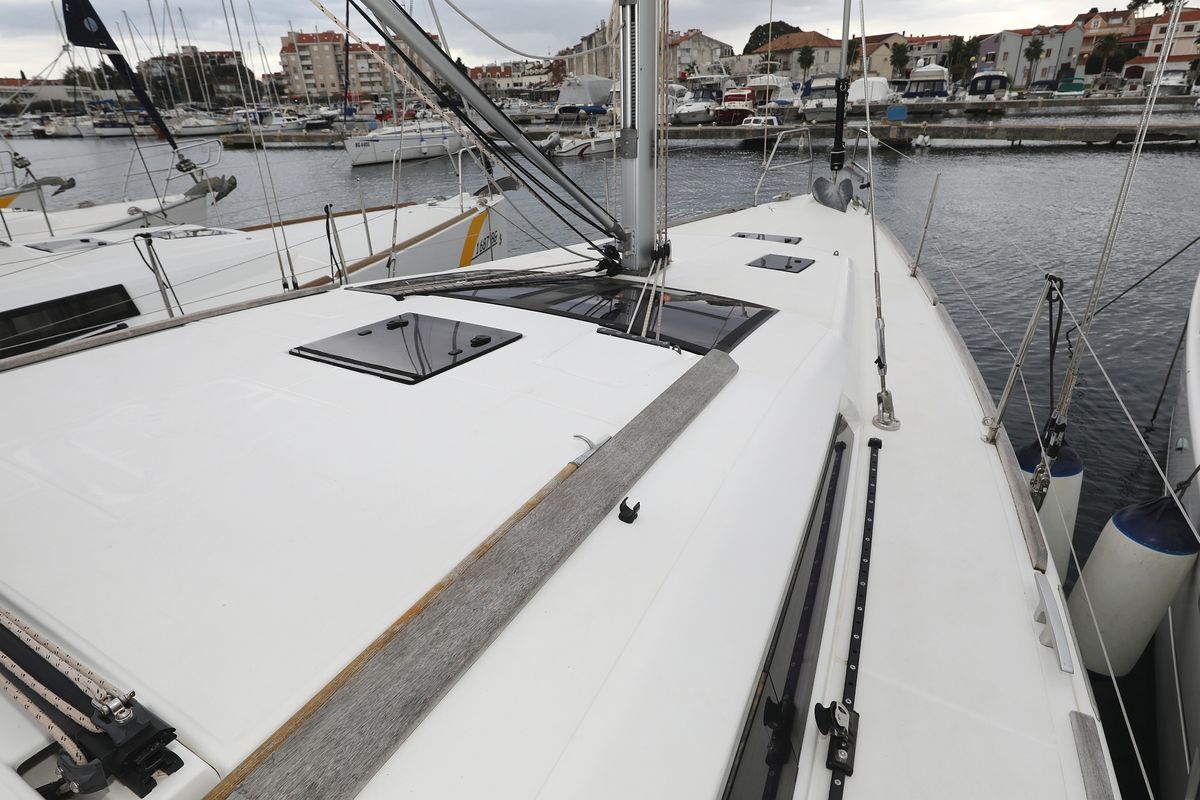 Deck of Fun 4 Friends, a Dufour 412 GL sailboat at Primošten, Croatia