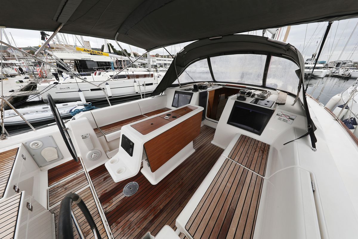 Deck of Fun 4 Friends, a Dufour 412 GL sailboat at Primošten, Croatia