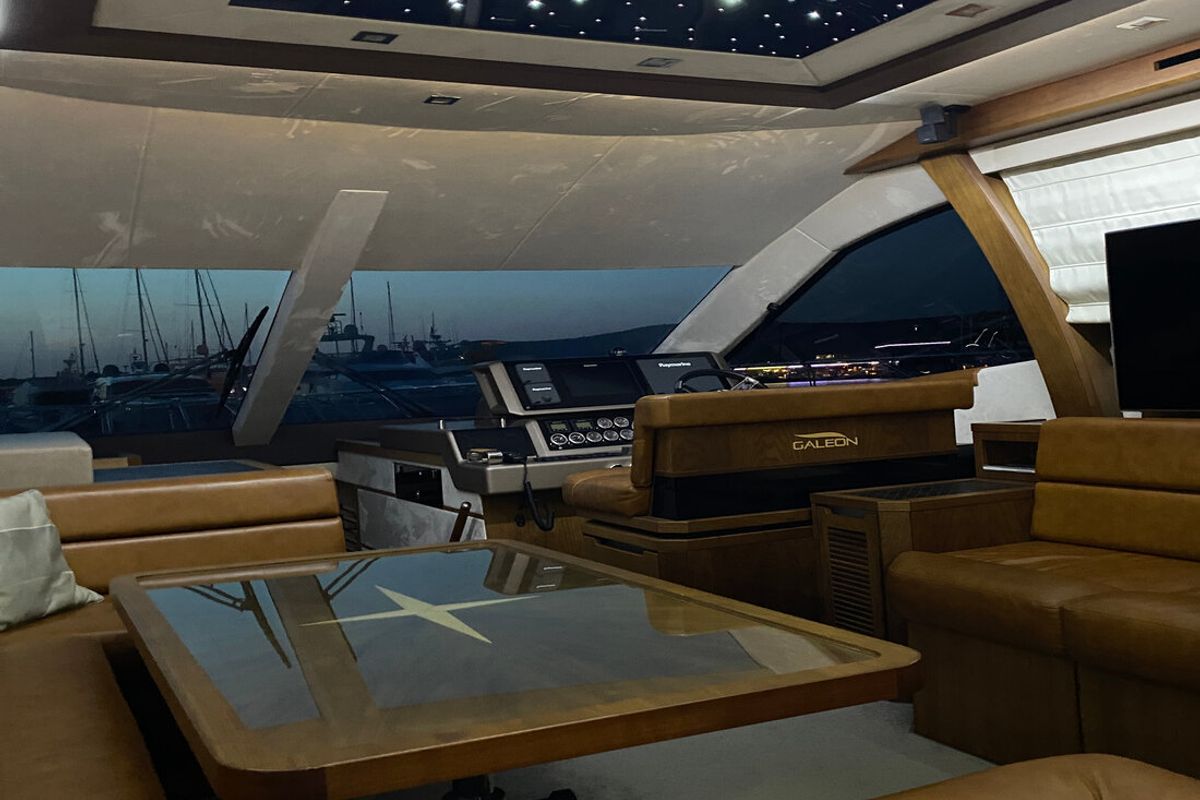 Cockpit of Gremix, a Galeon 550 Fly yacht at Grad Šibenik, Croatia