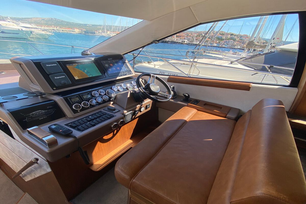 Cockpit of Gremix, a Galeon 550 Fly yacht at Grad Šibenik, Croatia