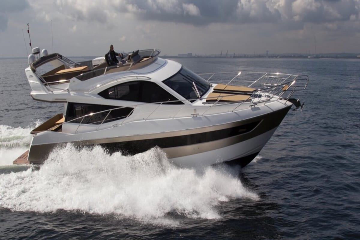 Exterior view of Gremix, a Galeon 550 Fly yacht at Grad Šibenik, Croatia