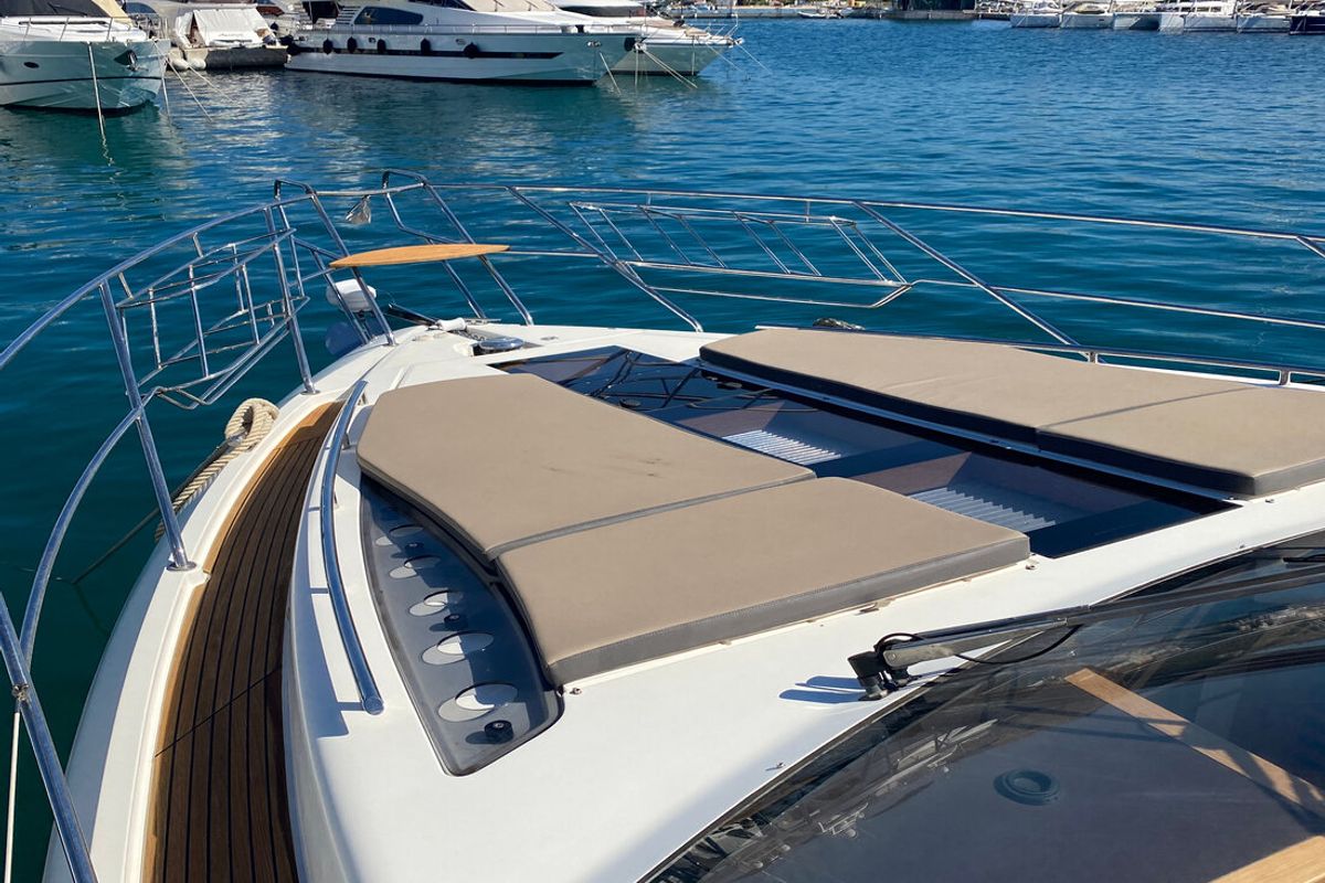 Deck of Gremix, a Galeon 550 Fly yacht at Grad Šibenik, Croatia