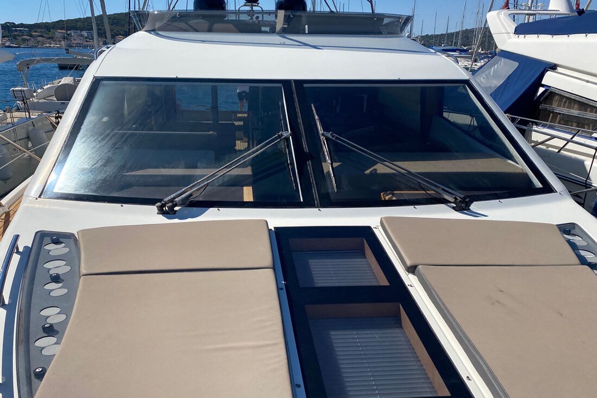 Deck of Gremix, a Galeon 550 Fly yacht at Grad Šibenik, Croatia