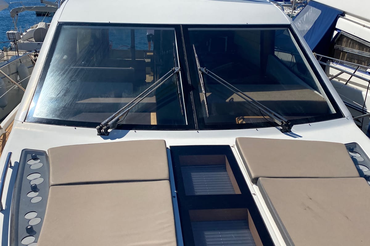 Deck of Gremix, a Galeon 550 Fly yacht at Grad Šibenik, Croatia