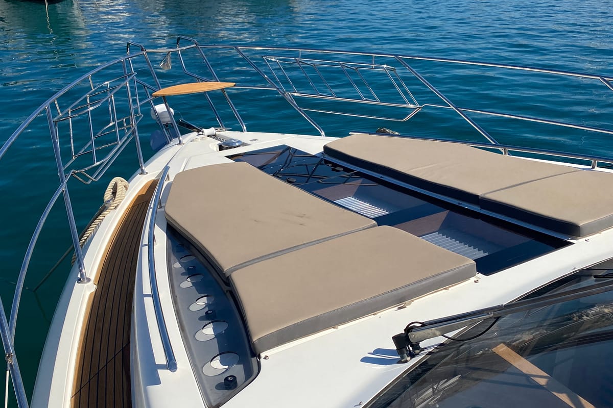 Deck of Gremix, a Galeon 550 Fly yacht at Grad Šibenik, Croatia