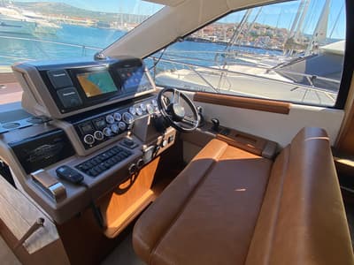 Cockpit of Gremix, a Galeon 550 Fly yacht at Grad Šibenik, Croatia