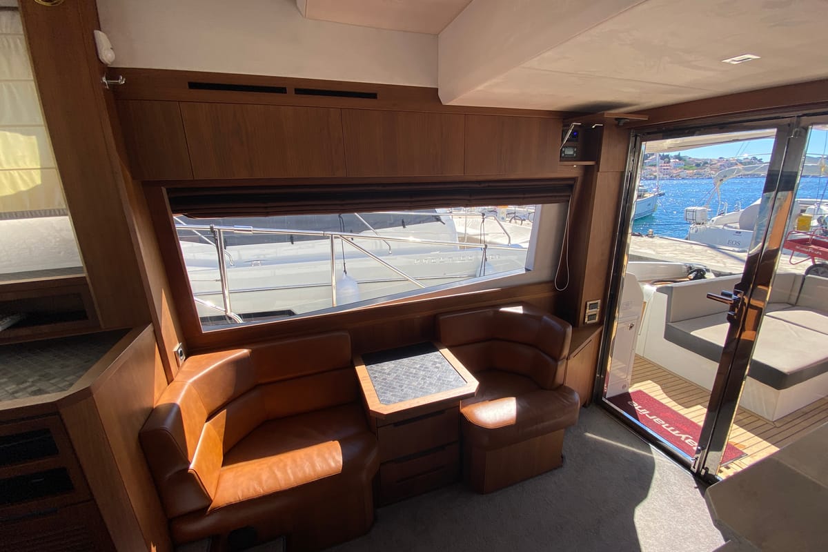 Cockpit of Gremix, a Galeon 550 Fly yacht at Grad Šibenik, Croatia