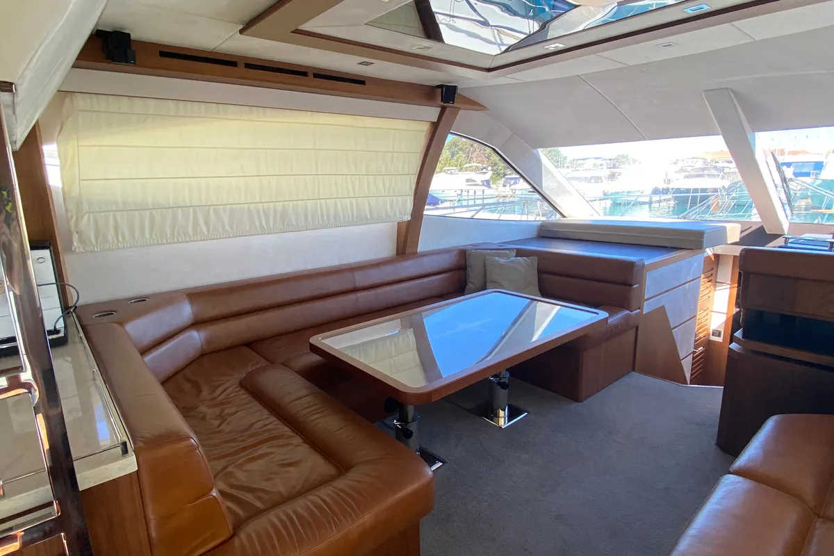 Cockpit of Gremix, a Galeon 550 Fly yacht at Grad Šibenik, Croatia
