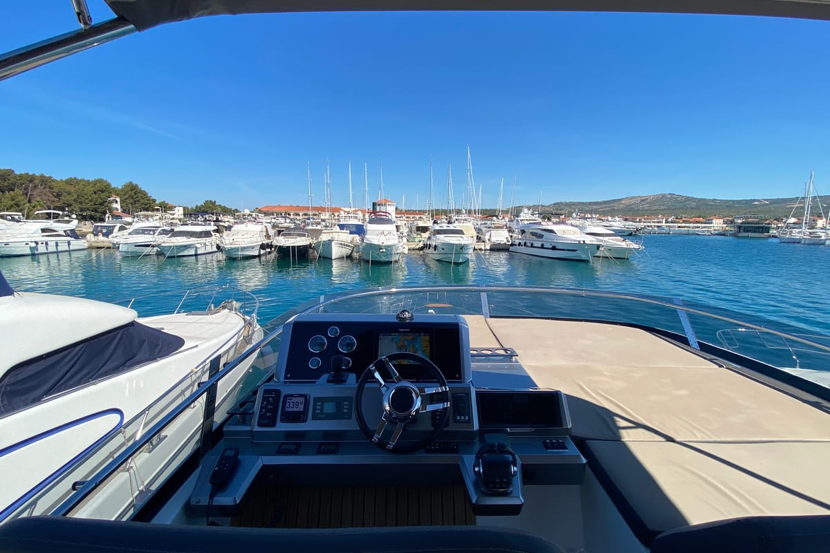 Head on Gremix, a Galeon 550 Fly yacht at Grad Šibenik, Croatia