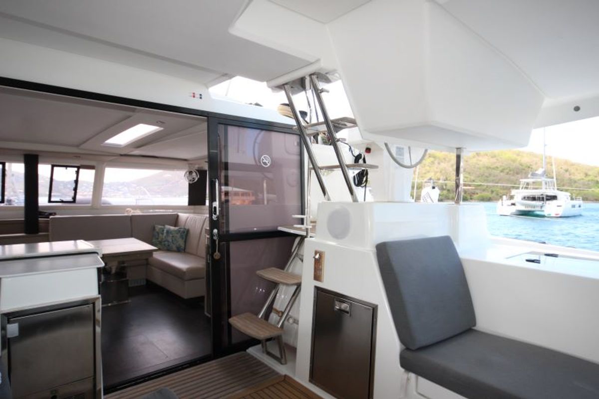 Deck of La Belle Vie, a Fountaine Pajot Saona 47 catamaran at Charlotte Amalie, United States