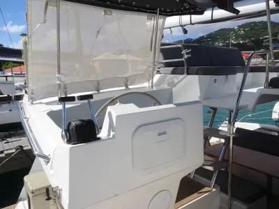 Cockpit of La Belle Vie, a Fountaine Pajot Saona 47 catamaran at Charlotte Amalie, United States