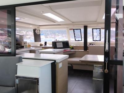 Salon of La Belle Vie, a Fountaine Pajot Saona 47 catamaran at Charlotte Amalie, United States