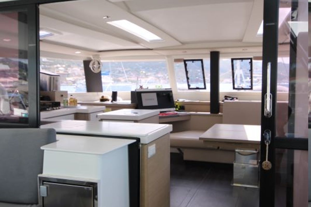 Salon of La Belle Vie, a Fountaine Pajot Saona 47 catamaran at Charlotte Amalie, United States