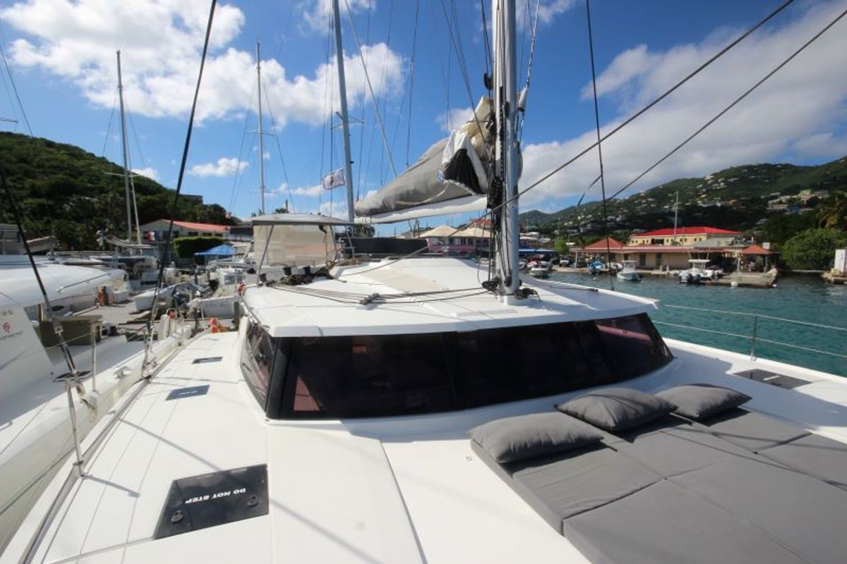 Deck of La Belle Vie, a Fountaine Pajot Saona 47 catamaran at Charlotte Amalie, United States
